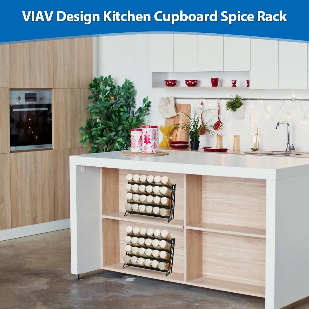 2PCS 4Tier Spice Rack for Counter Free Standing,Spice Rack for Inside Cupboard Hanging Wall Mounted Spice Seasoning Organiser Spice Jars Bottle Organizer for Kitchen Pantry（Black）