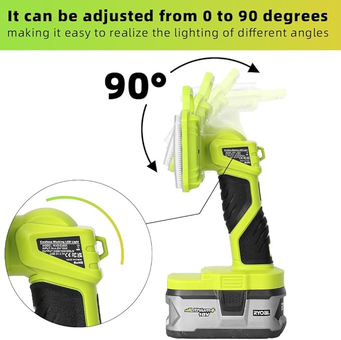 Cordless Light for Ryobi 18V Lithium-ion Battery, 18W 2000LM Flashlight, 90Degree Pivoting Head, Jobsite Lighting LED Work Light for Outdoor, Indoor, (Batteries Not Included)