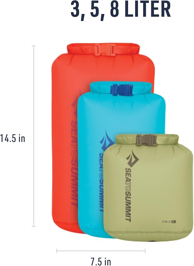 Sea to Summit Ultra-Sil Dry Bag Set, Ultralight Waterproof Stuff Sack (3L, 5L, and 8L)
