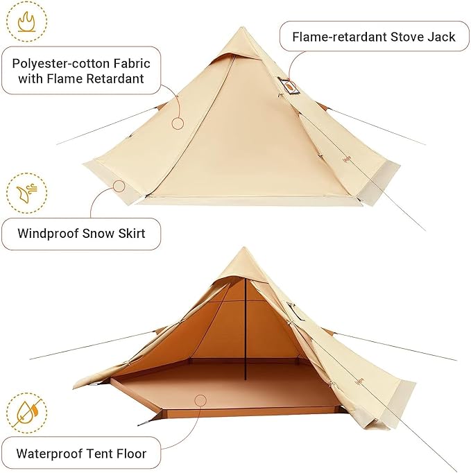 KingCamp Hot Tent, Lightweight Waterproof & Windproof Tipi Hot Tents with Stove Jack for Outdoor Camping