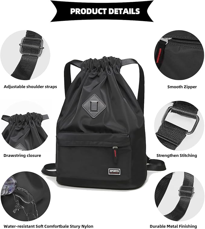 Peicees Waterproof Drawstring Sport Bag Lightweight Sackpack Backpack for Men and Women