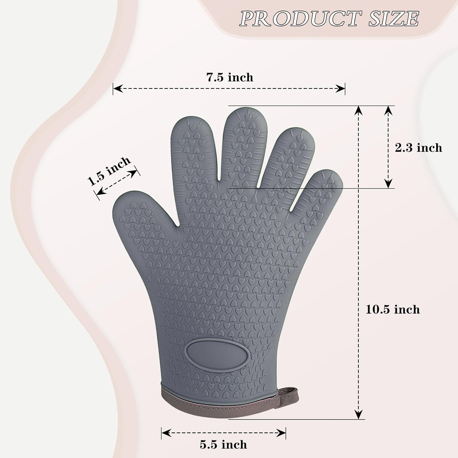 Oven Mitts with Fingers, Heat Resistant 500°F, Waterproof & Non-Slip Kitchen Gloves for Baking, Grilling, Cooking.5-Finger Design with Soft Lining, Hanging Hook,Gray