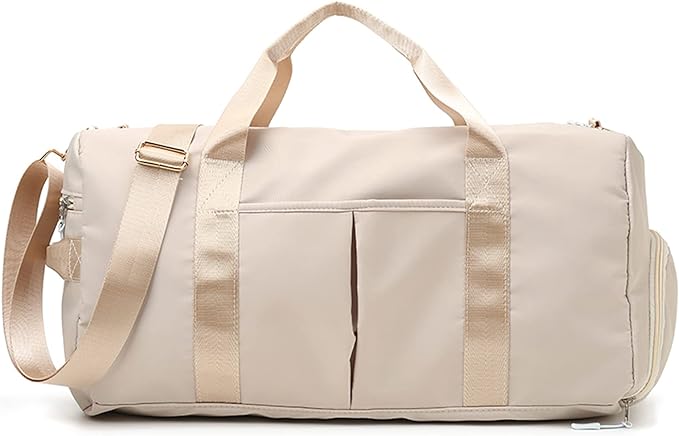 KARRESLY Sports Gym Bag for Women Travel Duffel Bag with Wet Pocket and Shoes Compartment for Training Swim Yoga(Beige)