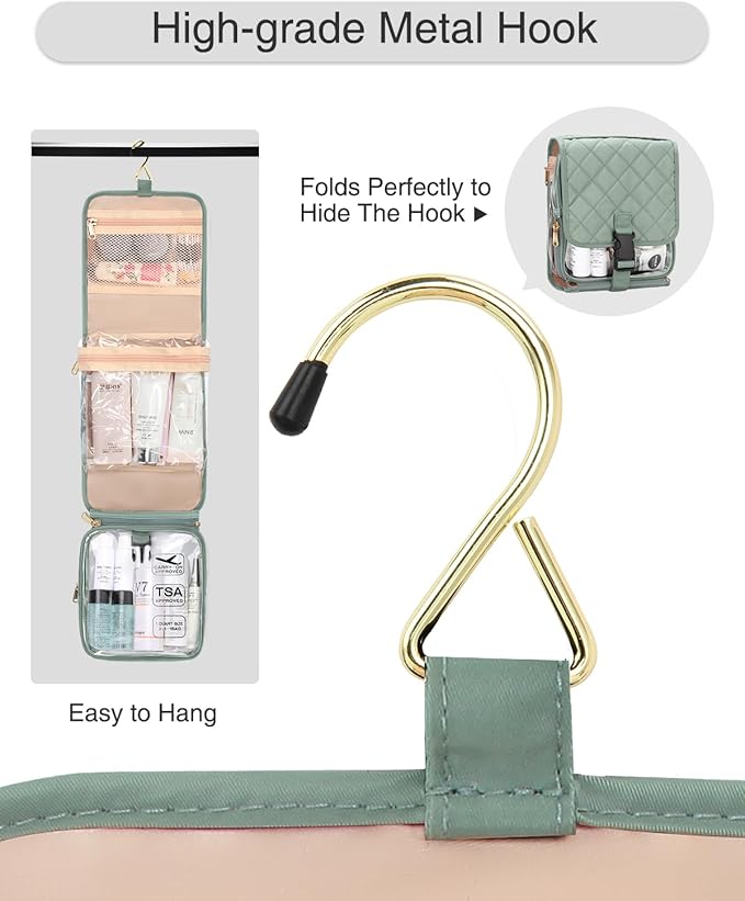 Relavel Travel Toiletry Bag for women with Detachable TSA Approved Toiletry Bag, Compact Hanging toiletry bag with Small Carry On 3-1-1 Clear Waterproof Travel Bags for Toiletries (Green, A Small)