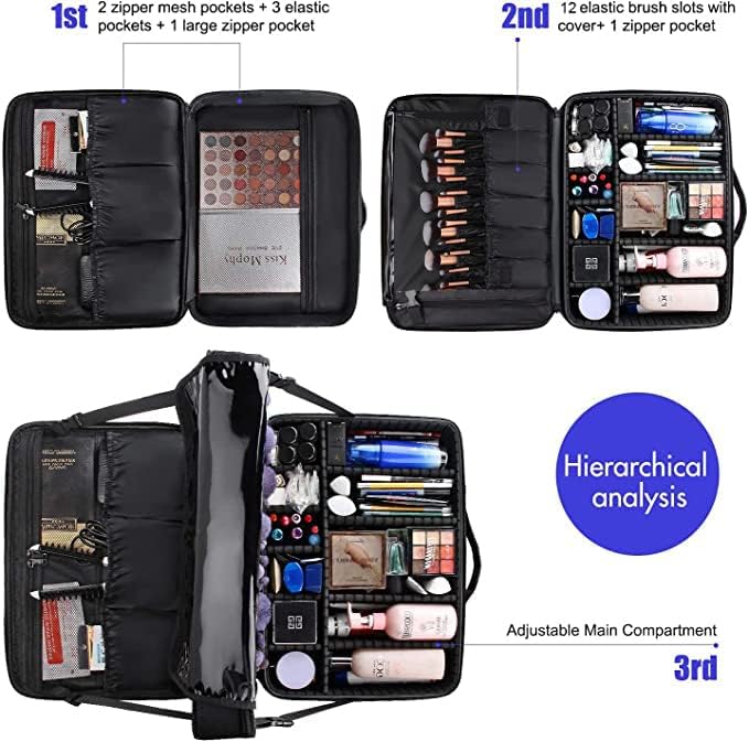 Relavel Large Makeup Organizer Profession Makeup Bag Extra Large Makeup Case with Adjustable Dividers, Adjustable Angle Fixed Belt and Shoulder Strap