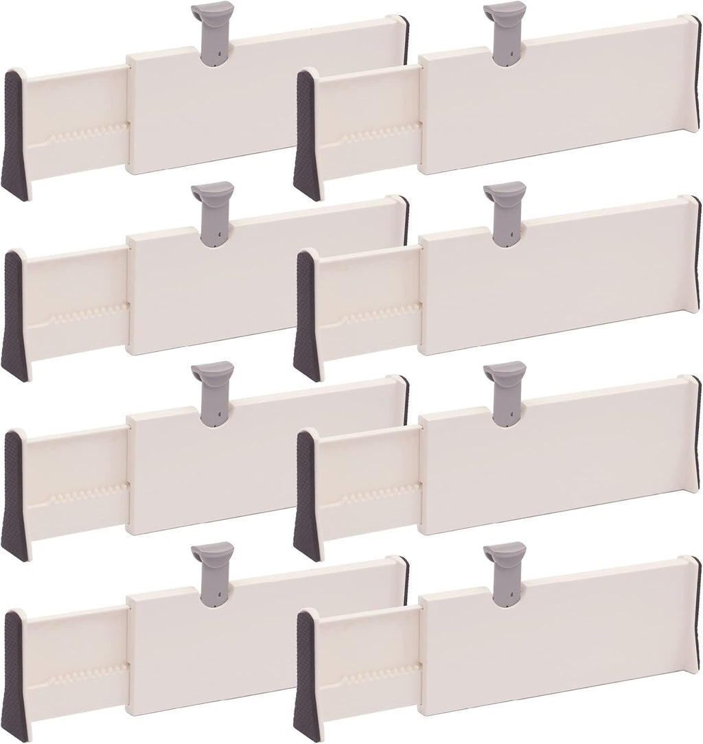 Set of 8 Adjustable Drawer Dividers Organizer Separators Plastic Dresser Organizer for Bedroom, Bathroom, Closet, Office Desk, Kitchen Storage