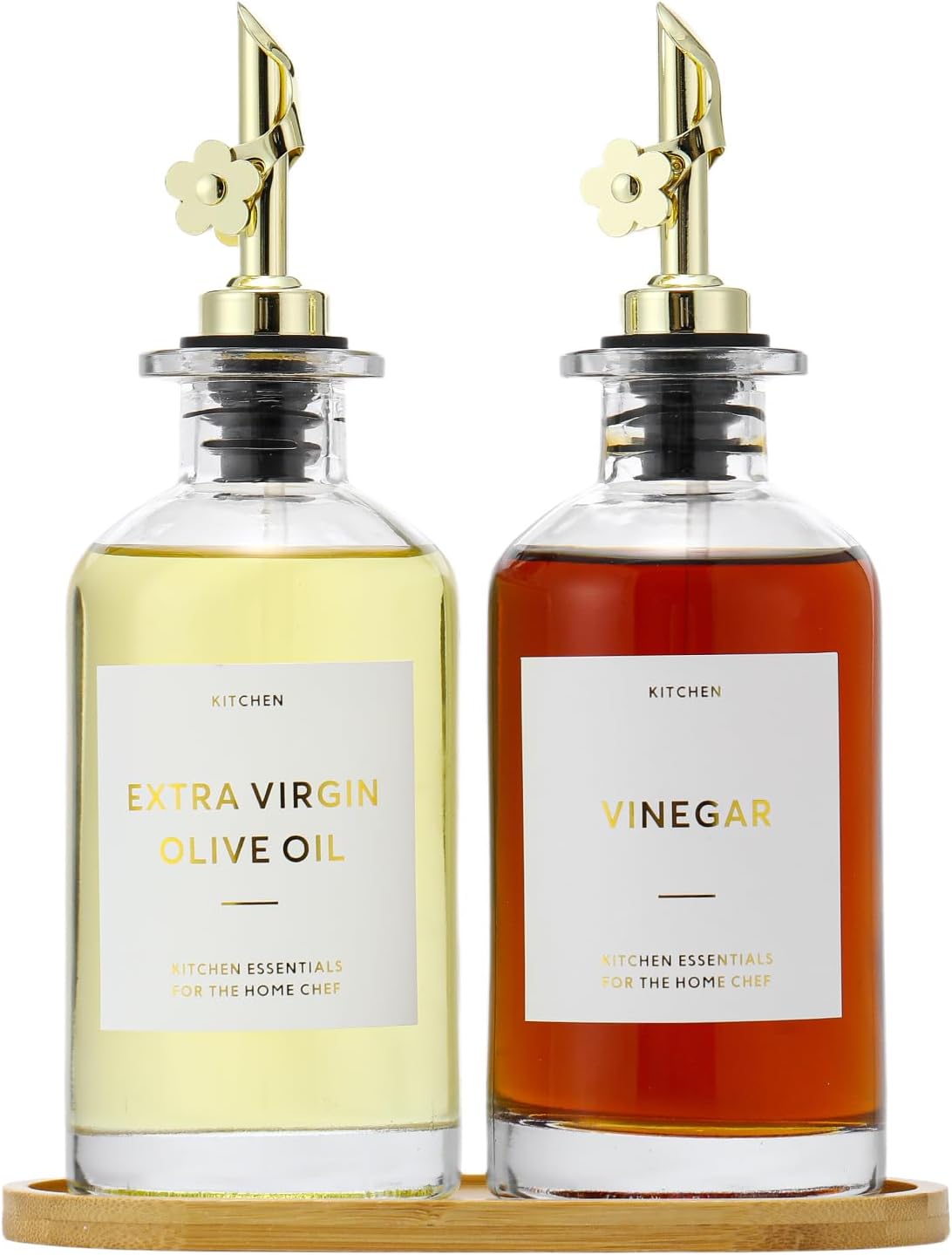 HOMCDALY Olive Oil Dispenser for Kitchen, 11.8oz Glass Dispenser Bottles with Pourer for Kitchen, Oil and Vinegar Dispensers Set, Leakproof Oil Bottle for Cooking| Set of 2 (11.8oz)