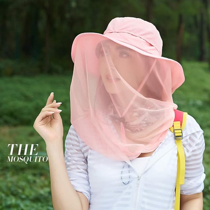 Mosquito Head Net Hat, Safari Sun Hat with Veil Mesh Protection from Insect