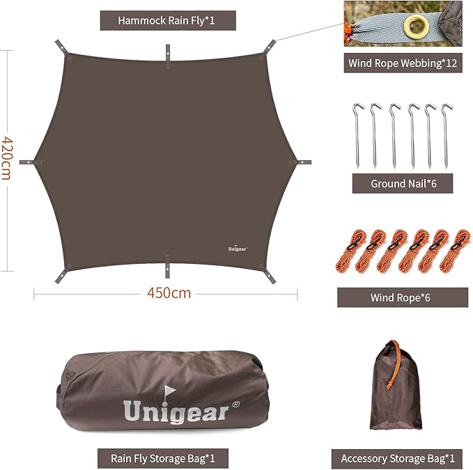 Unigear Hexagon Hammock Rain Fly,15x14FT/12x10FT Multifunctional Waterproof Camping Tarp,Lightweight and Compact Tent Tarp for Backpacking, Hiking, Traveling