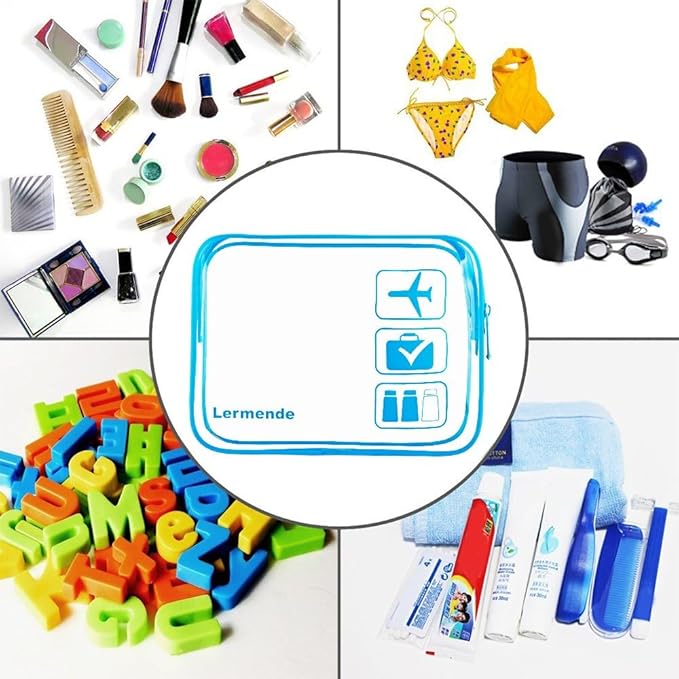 Lermende 2pcs Clear Toiletry Bag TSA Approved Travel Bag,Carry On for Travel,Airport Airline Accessories Compliant Bag,Quart Sized Makeup Cosmetic bag Women Men (Blue, 2 Pack)