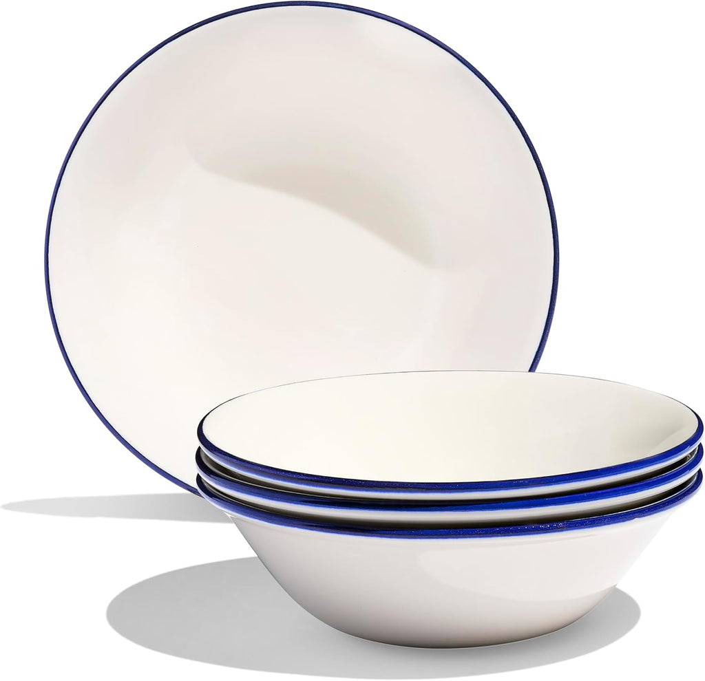 Made In Cookware - Set of 4 - Side Bowls - White With Navy Rim - Porcelain - Crafted in England