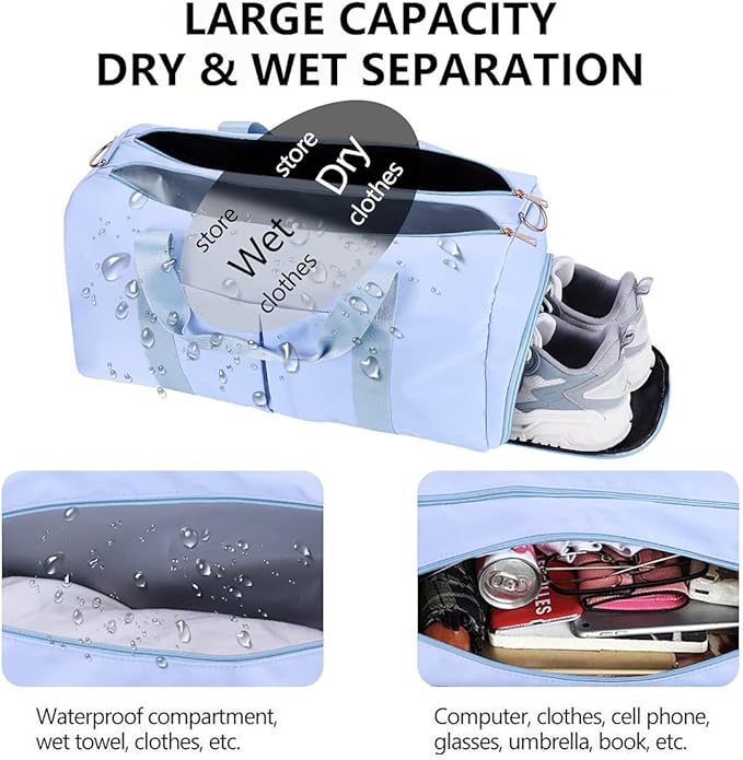 ICEIVY Gym Duffle Bag Dry Wet Separated Gym Bag Sport Duffle Bag Training Handbag Yoga bag with Extra Drawstring Backpack for man and women (Blue-Upgrade) Large