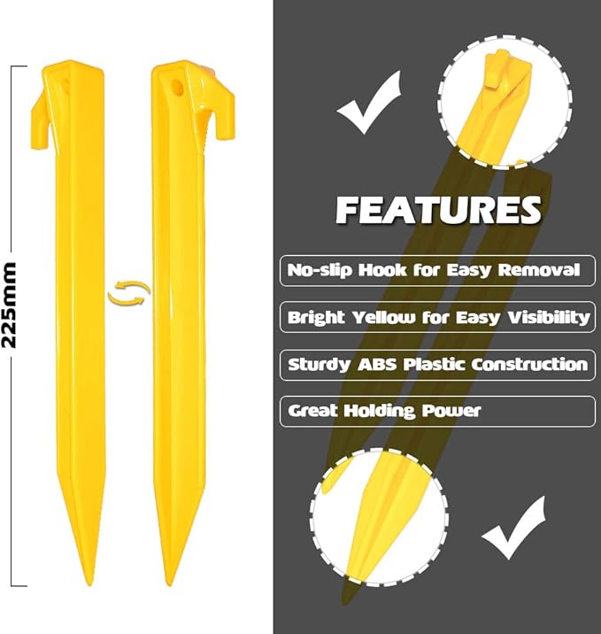 30 Pack Plastic Tent Stakes - 9 Inch Heavy Duty Beach Tent Pegs Canopy Stakes - Essential Gear for Camping, Backpacking, Gardening and More