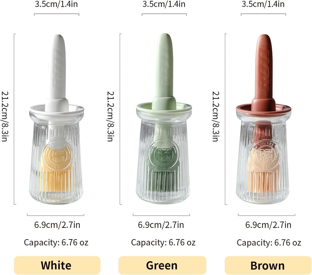 Oil Dispenser with Brush - Glass Olive Oil Dispenser for Kitchen, 3 IN 1 Oil Dispenser Bottle with Silicone Basting Brush for Cooking Vinegar Sauce BBQ Grill Frying (Green)