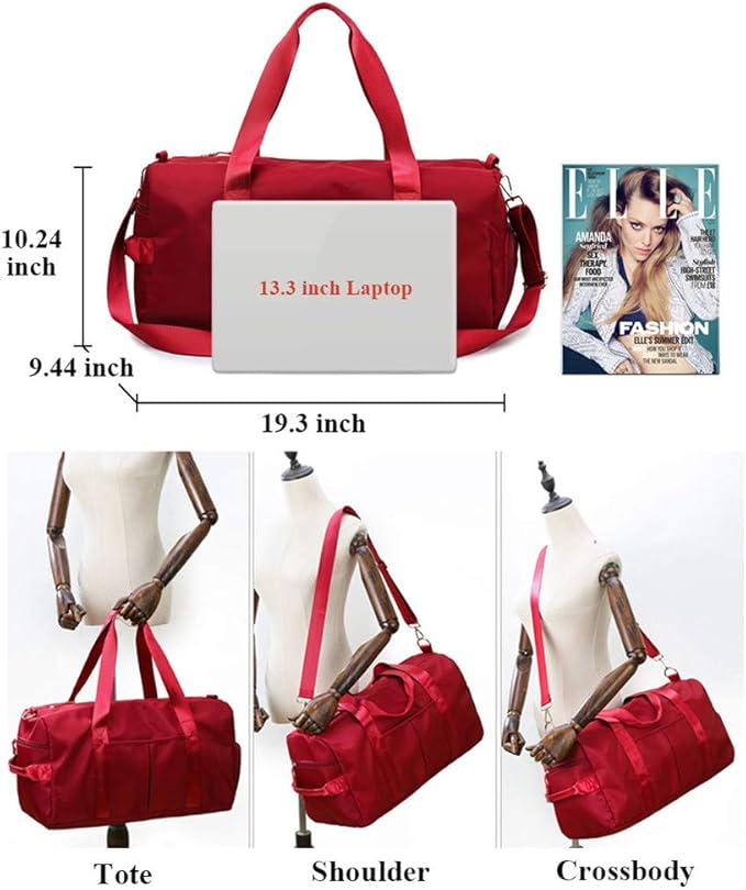 KARRESLY Sports Gym Bag for Women Travel Duffel Bag with Wet Pocket and Shoes Compartment for Training Swim Yoga(Red1)