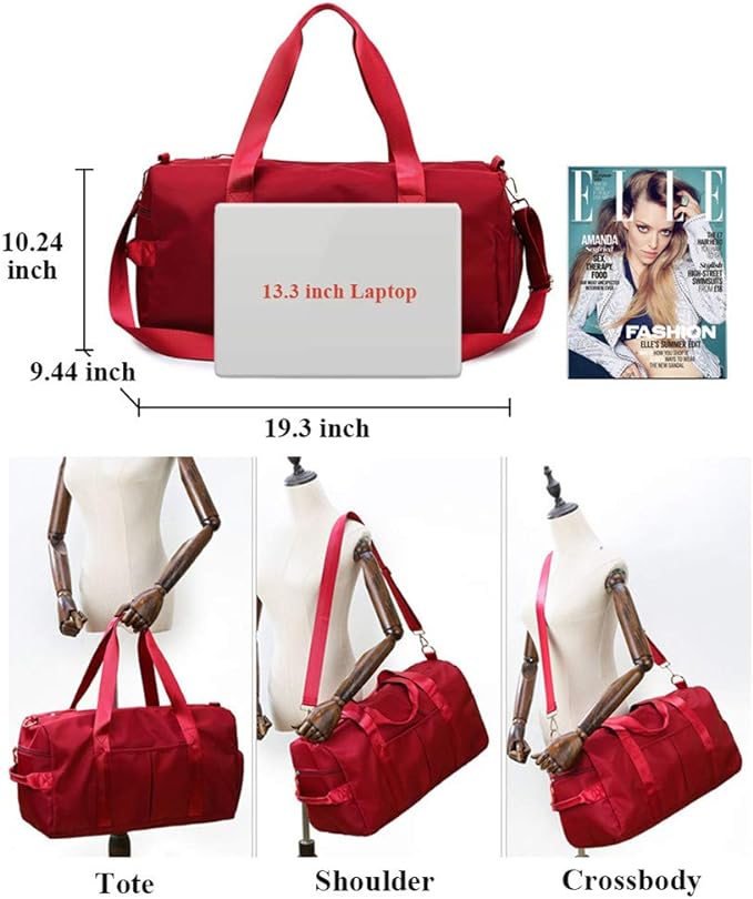 KARRESLY Sports Gym Bag for Women Travel Duffel Bag with Wet Pocket and Shoes Compartment for Training Swim Yoga(Red)