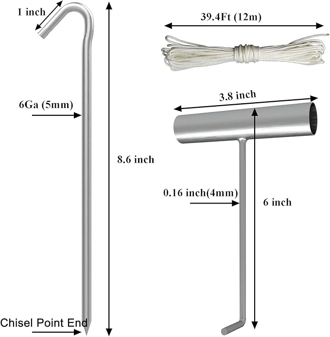 AAGUT Tent Stakes, Tent Stake Metal Garden Edging Fence Hooks Yard Camping Stake Heavy Duty Galvanized 9 Inch (9 Inch Tent Stakes KIT, 50)