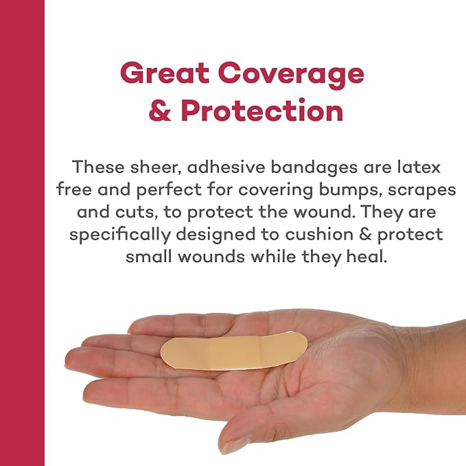Dealmed Sheer Plastic Flexible Adhesive Bandages – 100 Count (3 Pack) Bandages with Non-Stick Pad, Latex Free, Wound Care for First Aid Kit, 1" x 3"