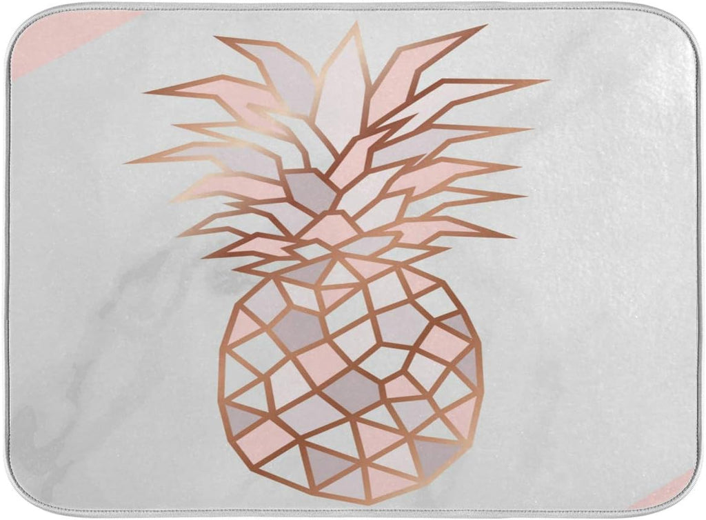 Super Absorbent Dish Drying Mat, Microfiber Fast-Drying Dish Mat, 24" x 18", Kitchen Dish Drying Pad, Rose Gold Pineapple On Pink And White Marble
