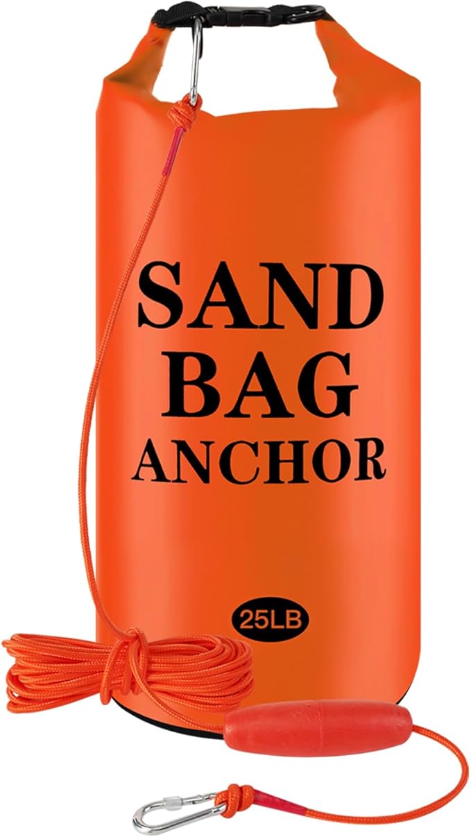 25LB Sand Anchor Bags, Waterproof Dry Bags, 2-in-1 Jet Ski Anchor Bag Kit with Adjustable Buoy for Small Boat Jetski Power Watercrafts Canoes and Kayaks