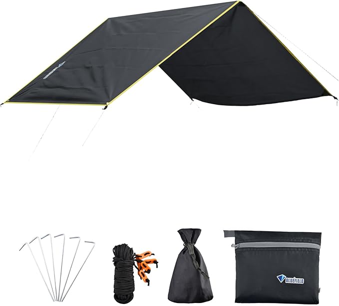 Azarxis Hammock Camping Tarp Rain Fly, Waterproof Tent Footprint Shelter Canopy Sunshade Cloth Picnic Mat for Outdoor Awning Hiking Beach Backpacking - Included Guy Lines & Stakes