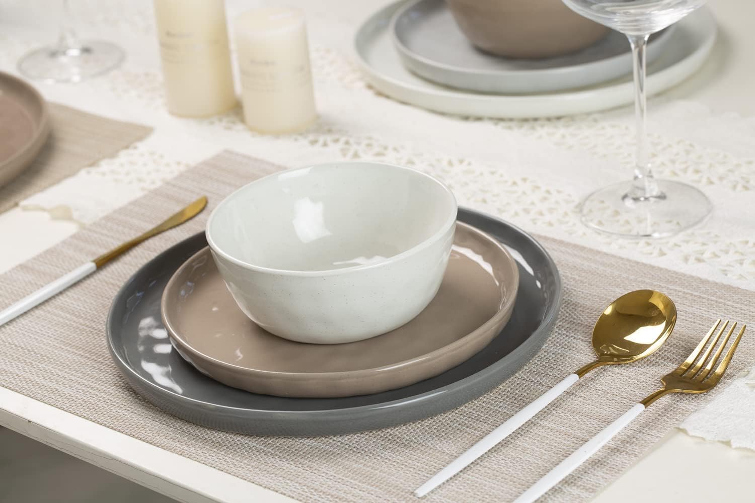 Famiware Mars Plates and Bowls Set, 24 Pieces Dinnerware Sets, Dishes Set for 8, Multi-color