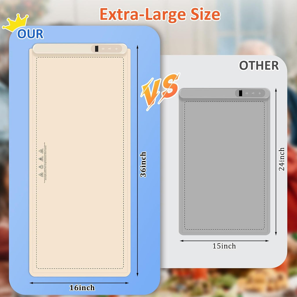 OcePor (XXL 36"x16") Food Warming Mat, Electric Warming Tray,Foldable Food Warmer for Parties, Buffets, Family Gatherings, Holiday & Sabbath, Child Lock, Heating Mat for Food, (Beige Yellow)