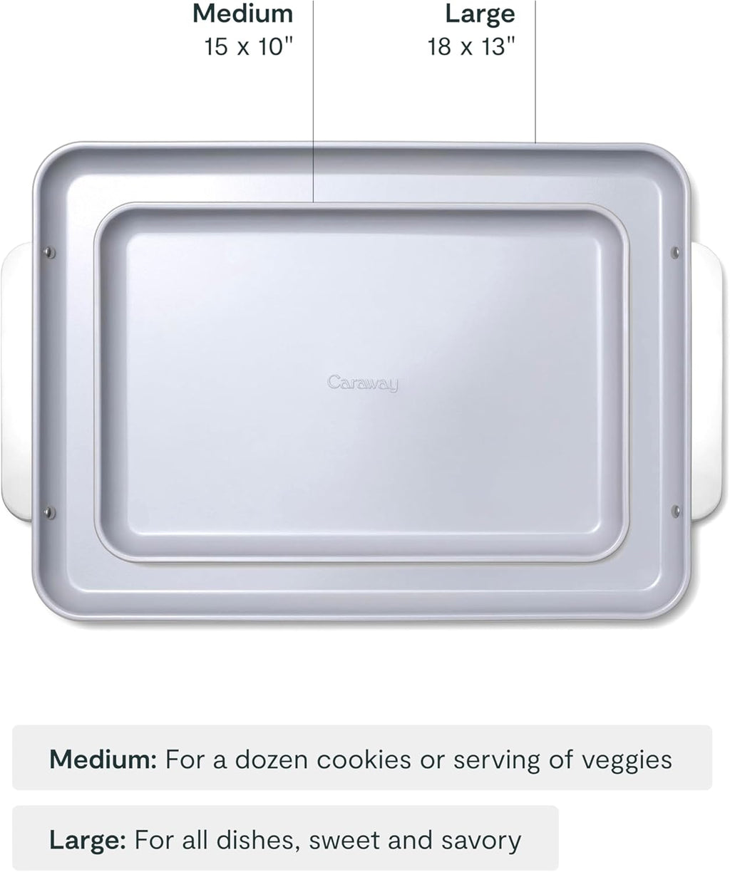 Caraway Non-Stick Ceramic Baking Sheet Duo - Naturally Slick Ceramic Coating - Non-Toxic, PTFE & PFOA Free - 18 x 13" Large & 15 x 10" Medium - Black