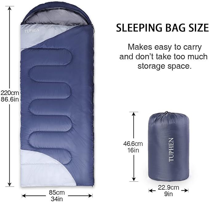 tuphen- Sleeping Bags for Adults Kids Boys Girls Backpacking Hiking Camping Microfiber Liner, Cold Warm Weather 4 Seasons Indoor Outdoor Use, Lightweight & Waterproof