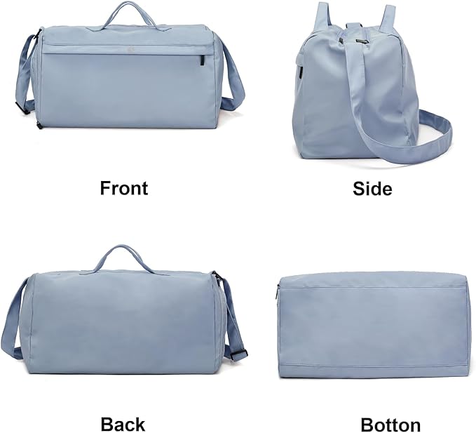 Sports Gym Bag for Women, Travel Workout Duffel Overnight Shoulder Bags with Shoes Compartment and Wet Pocket Lightweight Weekend Waterproof Blue