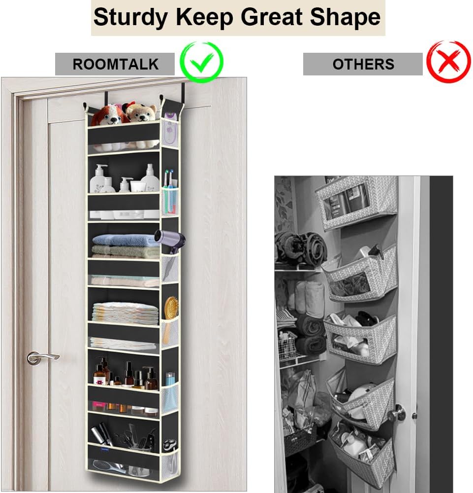 Over The Door Hanging Organizer 6-Shelves and 12 Side Pockets, Over The Door Storage Organizer, Back of Door Organizers for Baby Accessories and Children's Toys (13"x5"x54", Black)
