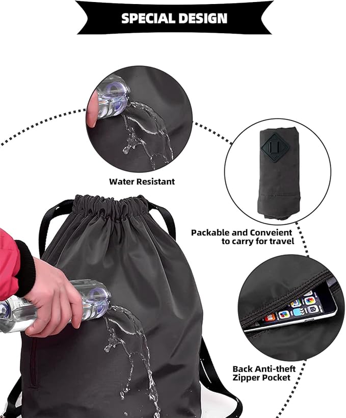 Peicees Waterproof Drawstring Sport Bag Lightweight Sackpack Backpack for Men and Women