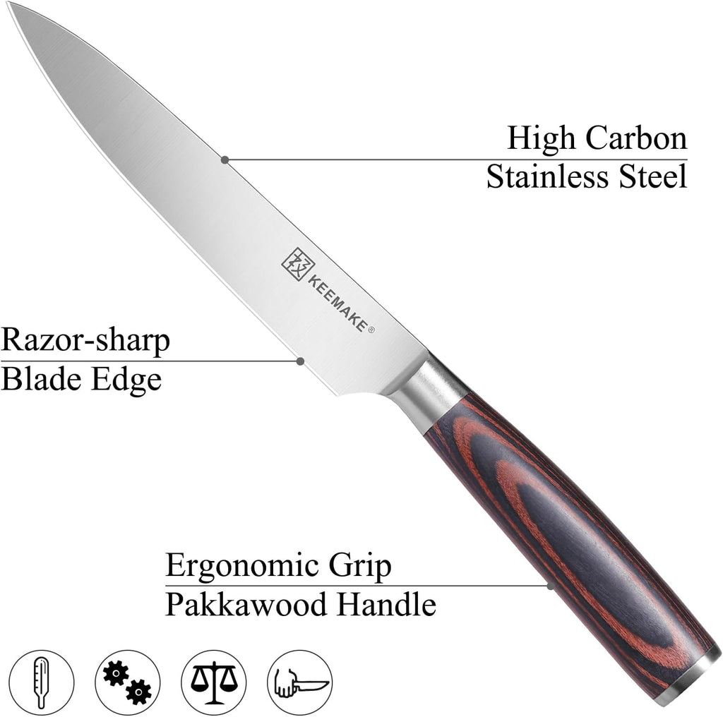 KEEMAKE Utility Knife 6 inch, Paring Knife with German High Carbon Stainless Steel 1.4116 Blade, Fruit Knife with Pakkawood Handle Small Kitchen Knives with Gift Box