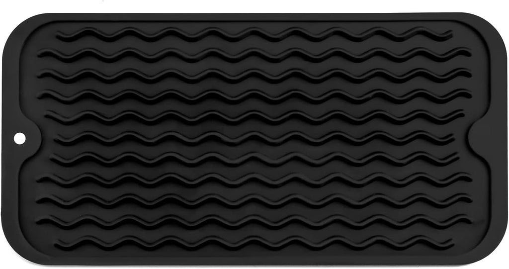 Silicone Dish Drying Mat for Multiple Usage,Easy clean,Eco-friendly,Heat-resistant Silicone Mat for Kitchen Counter or Sink,Refrigerator or Drawer Liner Black S 12 inches x 6 inches
