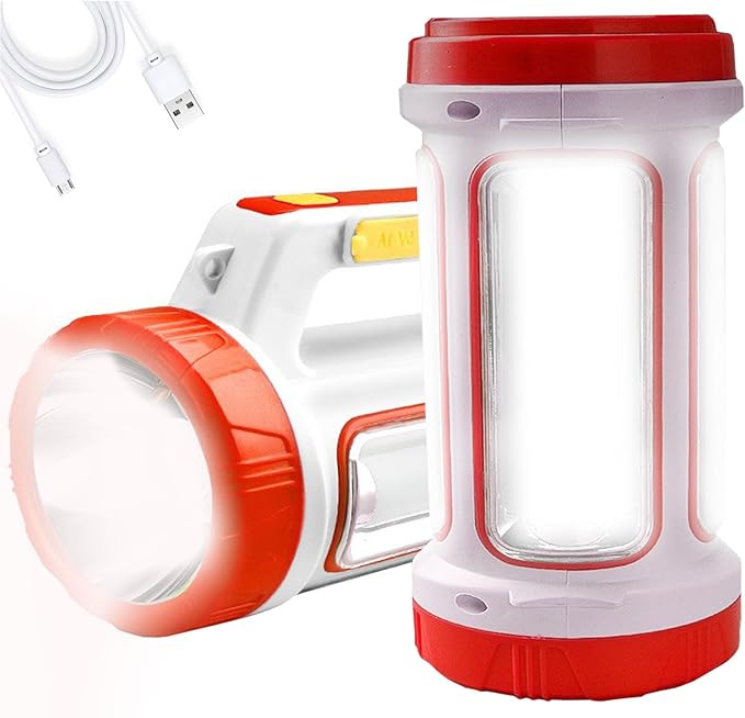 Solar LED Searchlight, Rechargeable Super Bright 10000LM Handheld LED Spotlight Lantern, Multifunctional LED Camping Lamp Flashlight, 5 Light Modes, Power Bank, IPX4 Waterproof, for Emergency