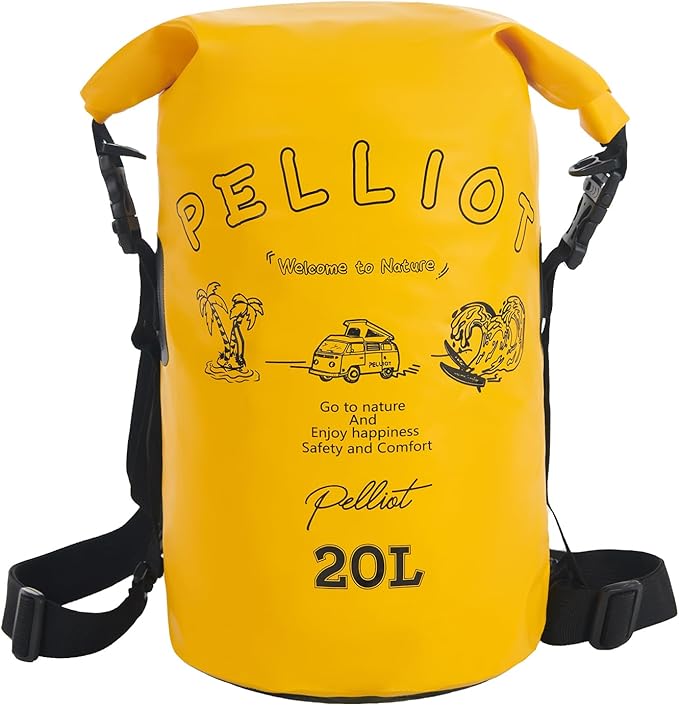 20L Waterproof Dry Bag Tough & Water-repellent Storage Bag with Adjustable Shoulder Straps Lightweight Portable Backpack Dry Bags for Kayaking Boating Camping Yellow