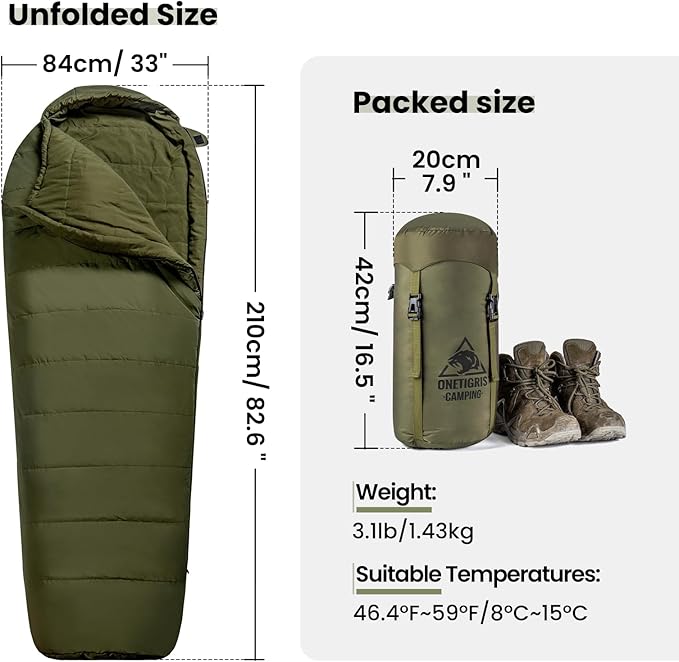 OneTigris Bushcrafter’s Sleeping Bags, Mummy Sleeping Bag for Camping Hiking Backpacking, Survival Gear