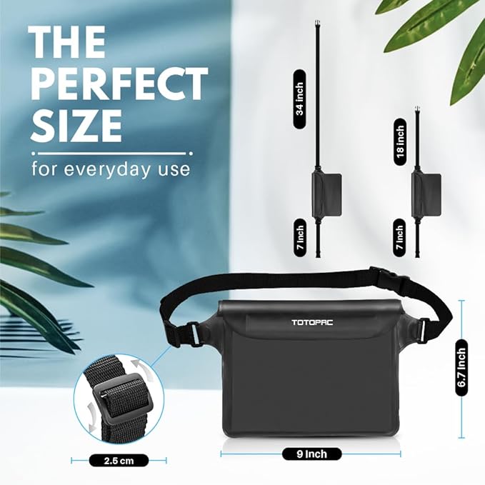 2-Pack Waterproof Fanny Pack, Phone Pouch with Waist Strap, 9x6.7 Inch Dry Bag for Phone, Cash, and Valuables – for Swimming, Kayaking, Boating, Snorkeling, and Water Sports (2, Black + Black)