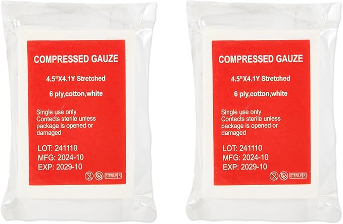 Quick Blood Clotting Emergency Gauze 3" x 145" (2 Pack)- Sterile Hemostatic Z-Folded Compressed Gauze 6-Ply (2 Pack) for First Aid, Combat, Survival, IFAK Trauma Kit Supplies Refill (STAMEN) ﻿