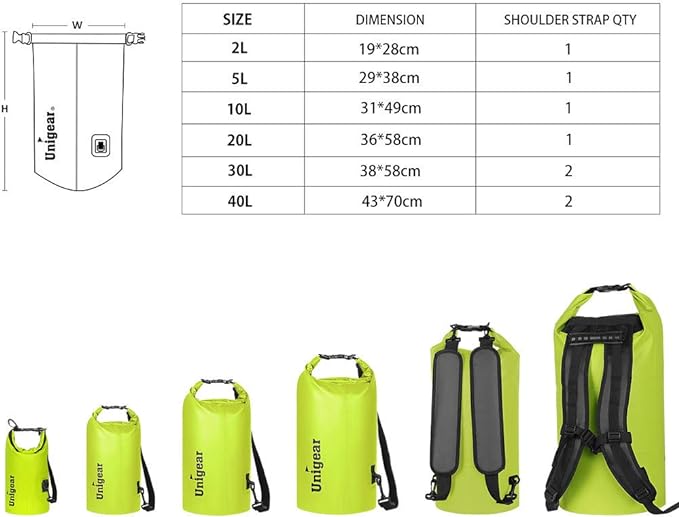 Unigear Dry Bag Waterproof, 2L/5L/10L/20L/30L/40L Floating and Lightweight Bags for Kayaking, Boating, Fishing, Swimming and Camping with Waterproof Phone Case