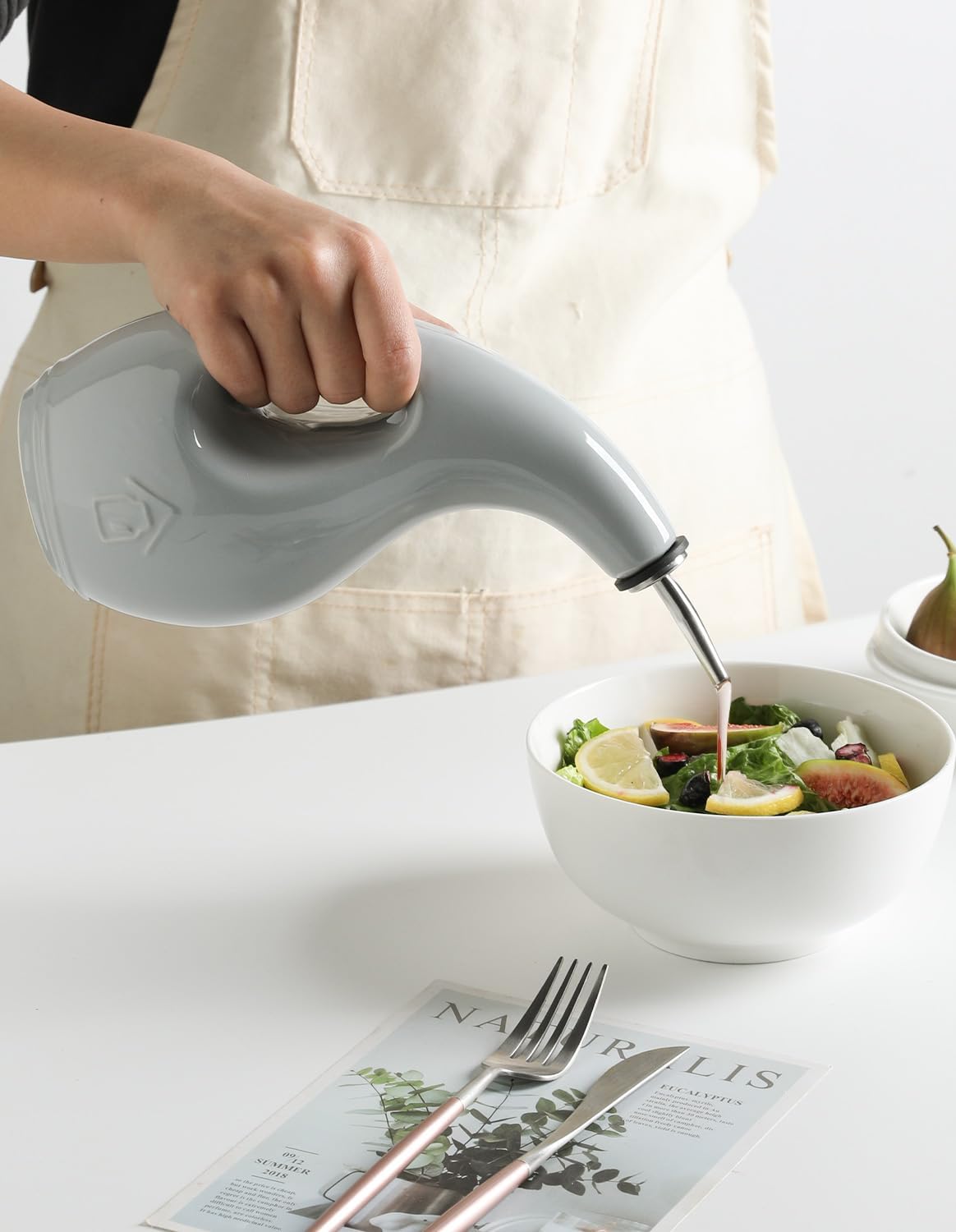 Sweejar Ceramic Olive Oil Dispenser Bottle,24 Oz Opaque Cruet Protects EVOO Oil to Reduce Oxidation, Suitable for Storage Vinegar, Coffee Syrups, Liquids (Gray)