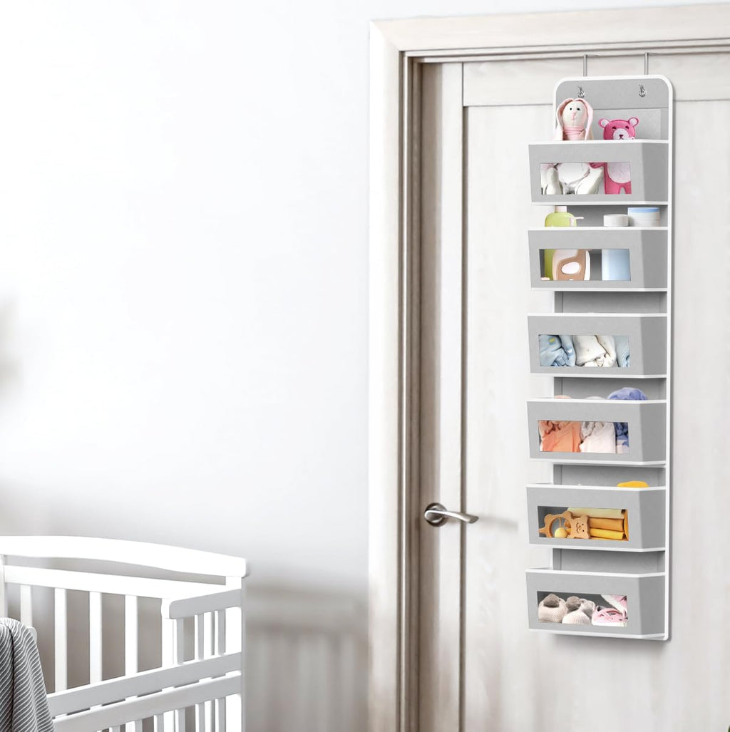 SIMPLE HOUSEWARE 6 Clear Window Pocket Over Closet Door Storage Hanging Organizer for Bedroom, Bathroom, Pantry, Gay