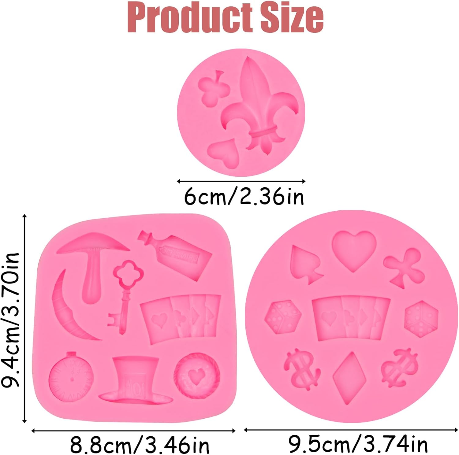 Poker Silicone Molds 3 Pcs, 3D Casino Themed Chocolate Molds Alice Wonderland Hat Fondant Mold for Cake Decoration Candy Cupcake Topper Cake Pop Popsicle Birthday Party Polymer Clay Crafts