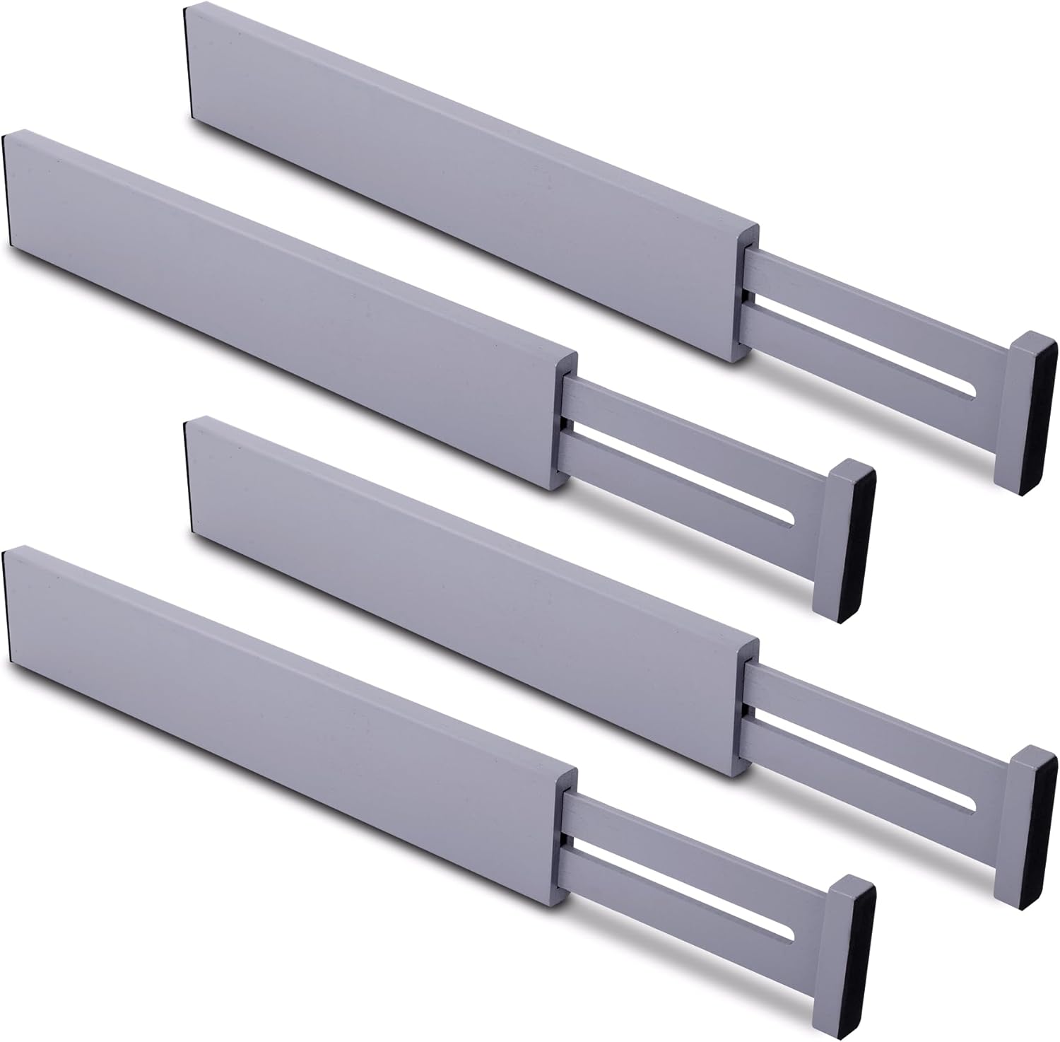Utoplike Bamboo Drawer Dividers Large, Gray Kitchen Drawer Organizers Adjustable, Spring Loaded, Works in Dresser, Bathroom, Bedroom, Desk, 4 pcs, 2.4" H