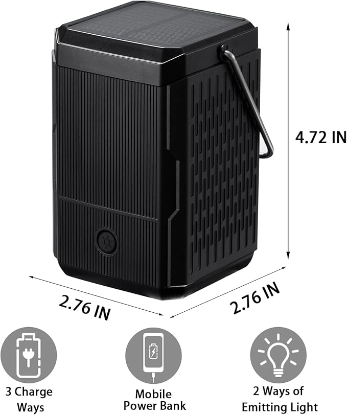 2 Pack Camping Lantern Rechargeable, Hand Crank & Solar Camping Lights with USB Output, Tent Lights for Camping, Portable Camp Lamp, Camping Hurricane Home Power Failure Essentials (Black, 2 Pack)