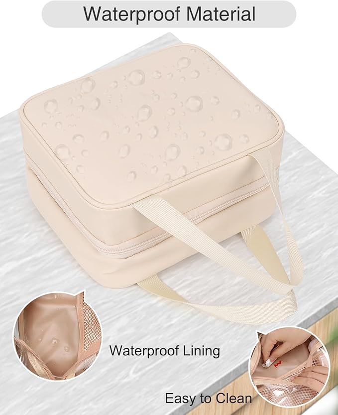 Travel Makeup Bag Hanging Toiletry Bag for Women Men TSA Approved Clear Bag Toiletries Waterproof Cosmetic Bag Toiletry Bag Travel Toiletry Organizer for Bathroom Shower, Beige