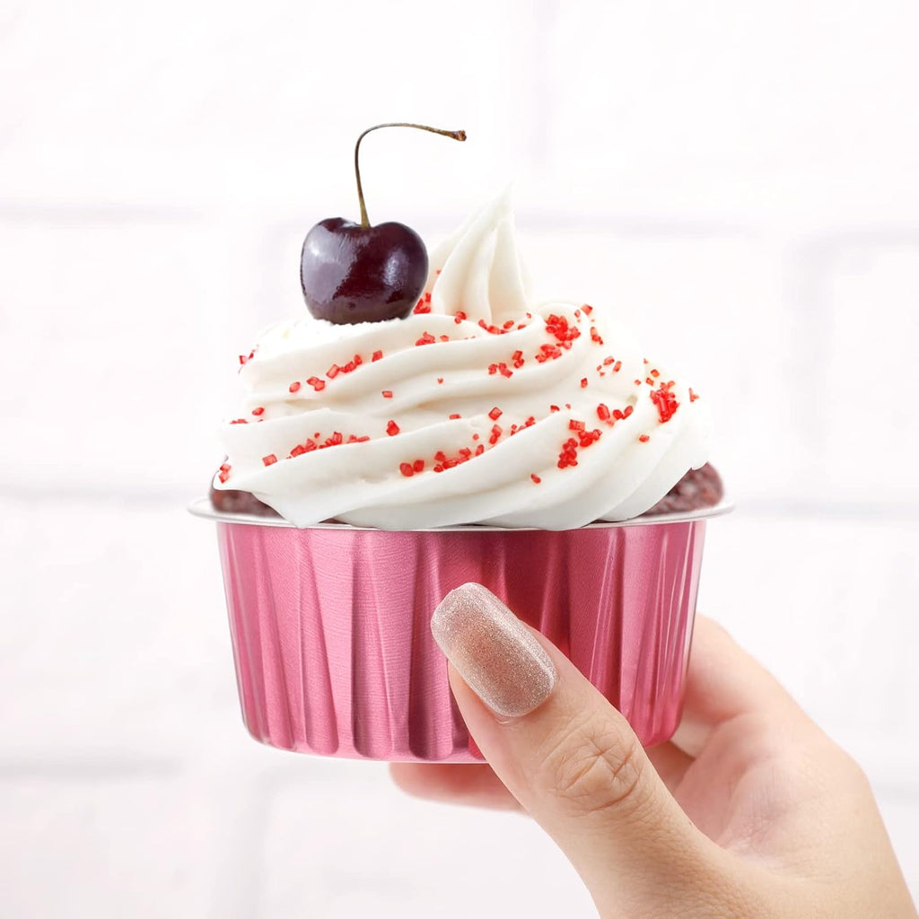 EUSOAR Baking Cups Aluminum Foil, 5oz Pack of 30 Blue Red Rose Gold Cupcake Cups with Lids, 125ml Pie Ramekins, Desserts Flans, Custard Cake Pudding Cups, Catering Party Favor