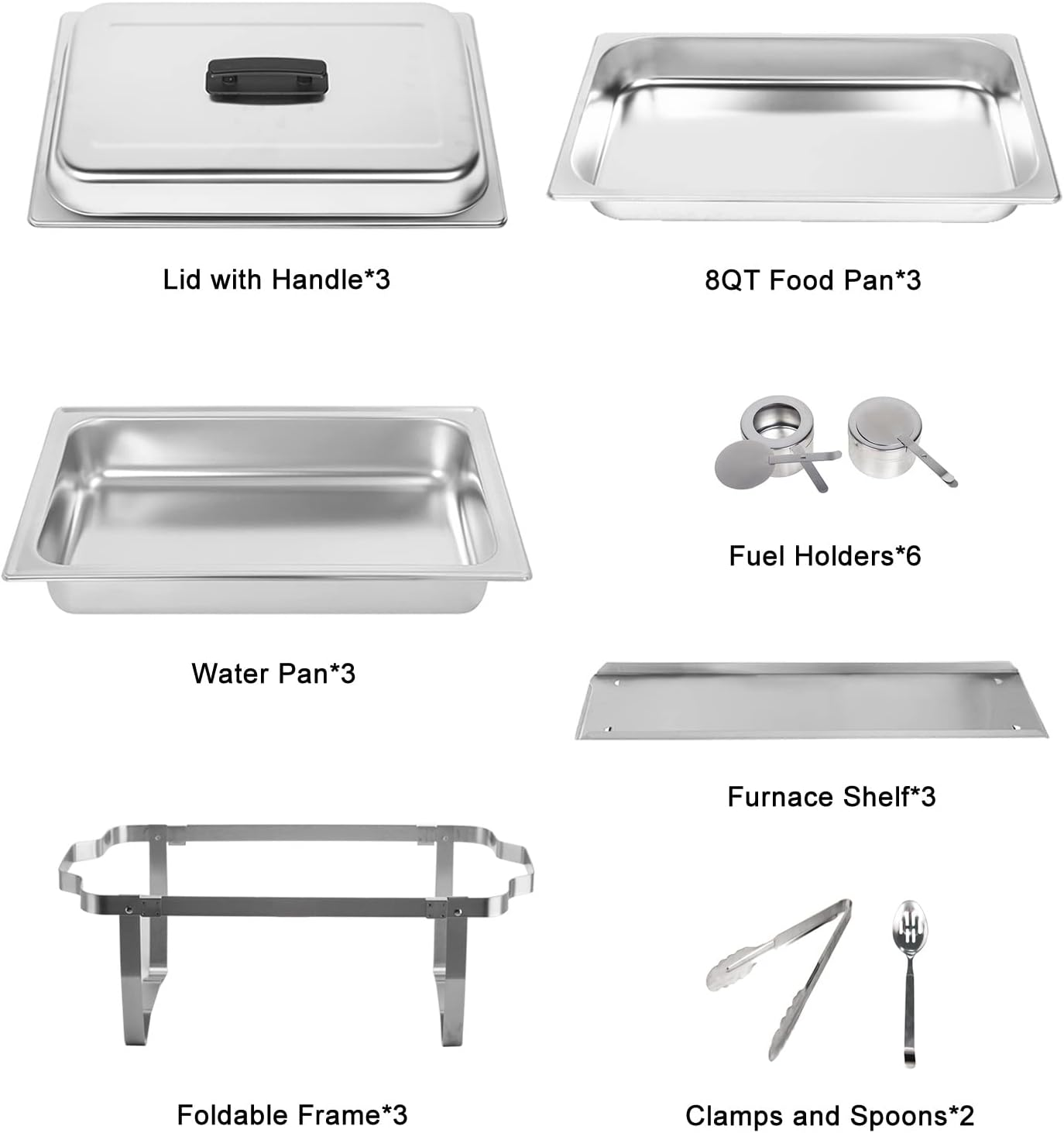 3 Packs Chafing Dish Buffet Set Stainless Steel Food Warmer with 8QT 3 Full Size Pans Portable for Parties Catering Buffet Servers and Warmers