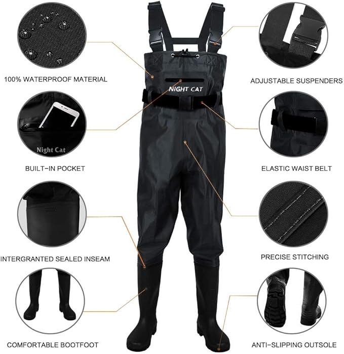 Night Cat Fishing Waders for Men Women Waterproof Hunting Chest Wader with Bootfoot Belt Breathable Lightweight Size 6 to 14