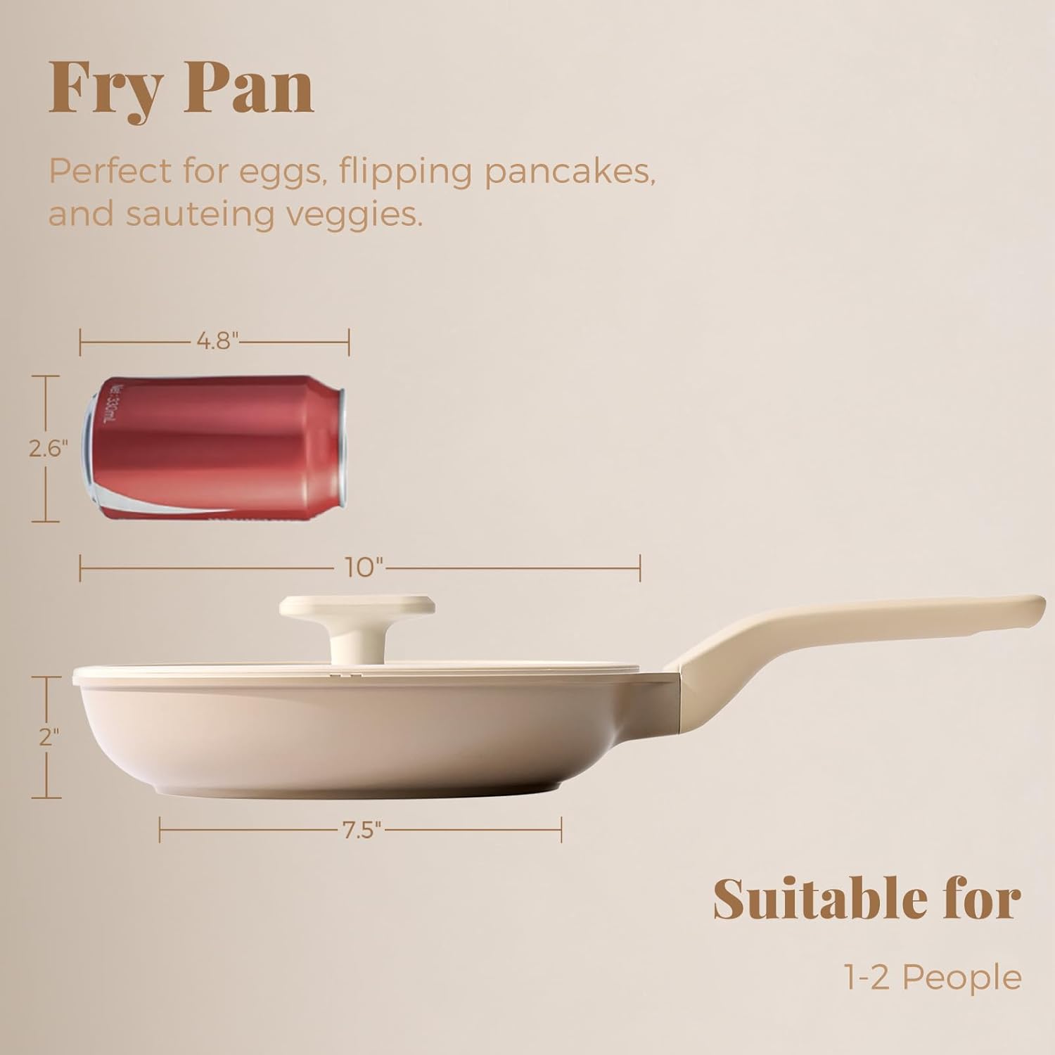 Nonstick Frying Pan with Lid, Healthy Skillet, Egg Pan Nonstick Omelet Pan Chef's Pan, PFOA & PTFE Free, Induction Compatible (10 Inch W/L Natural Linen)